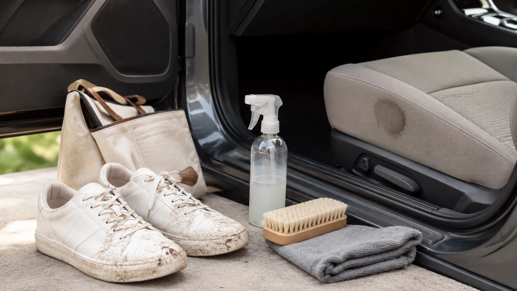 vlekken verwijderen schoenen auto