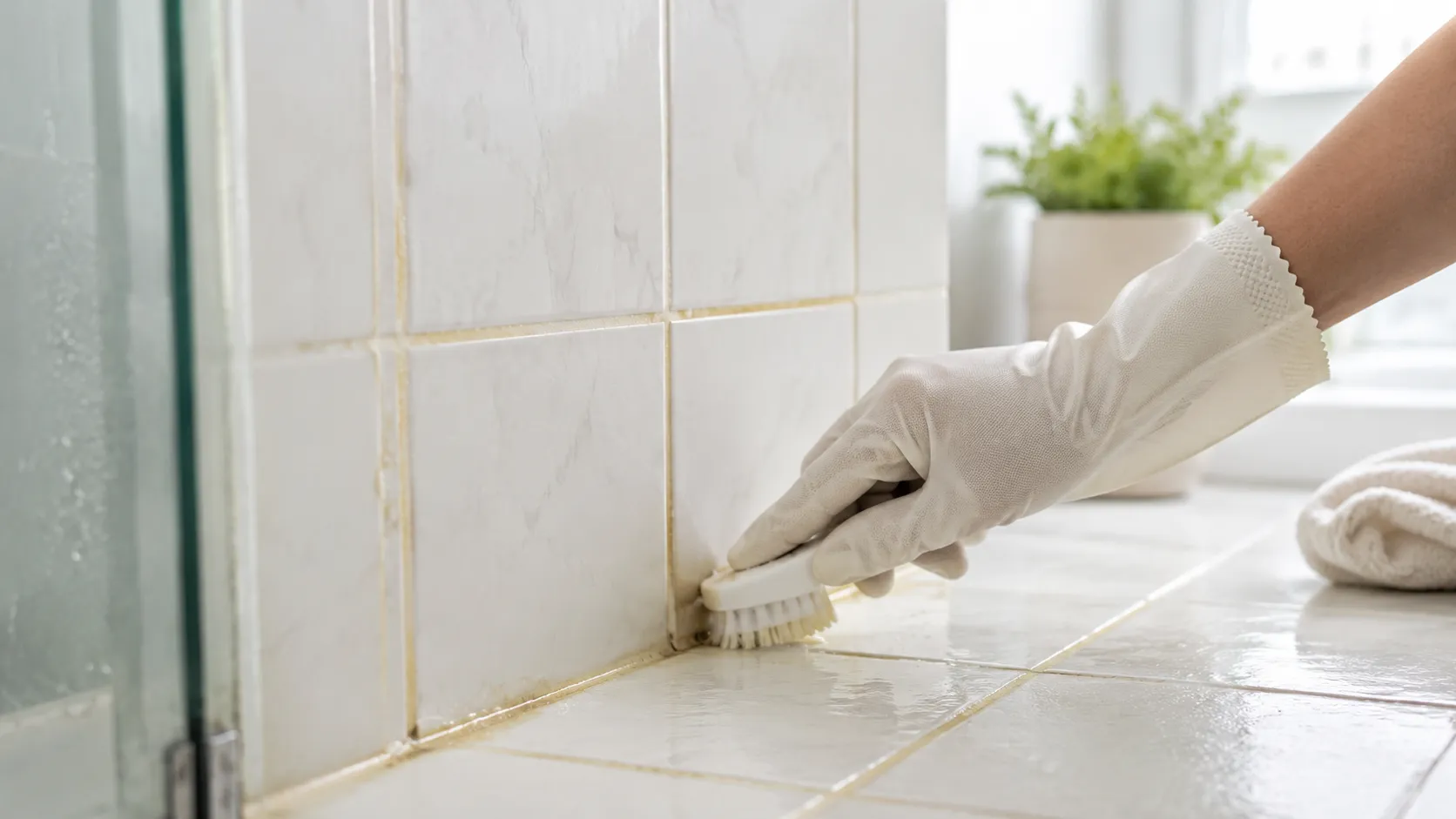 gele voegen badkamer