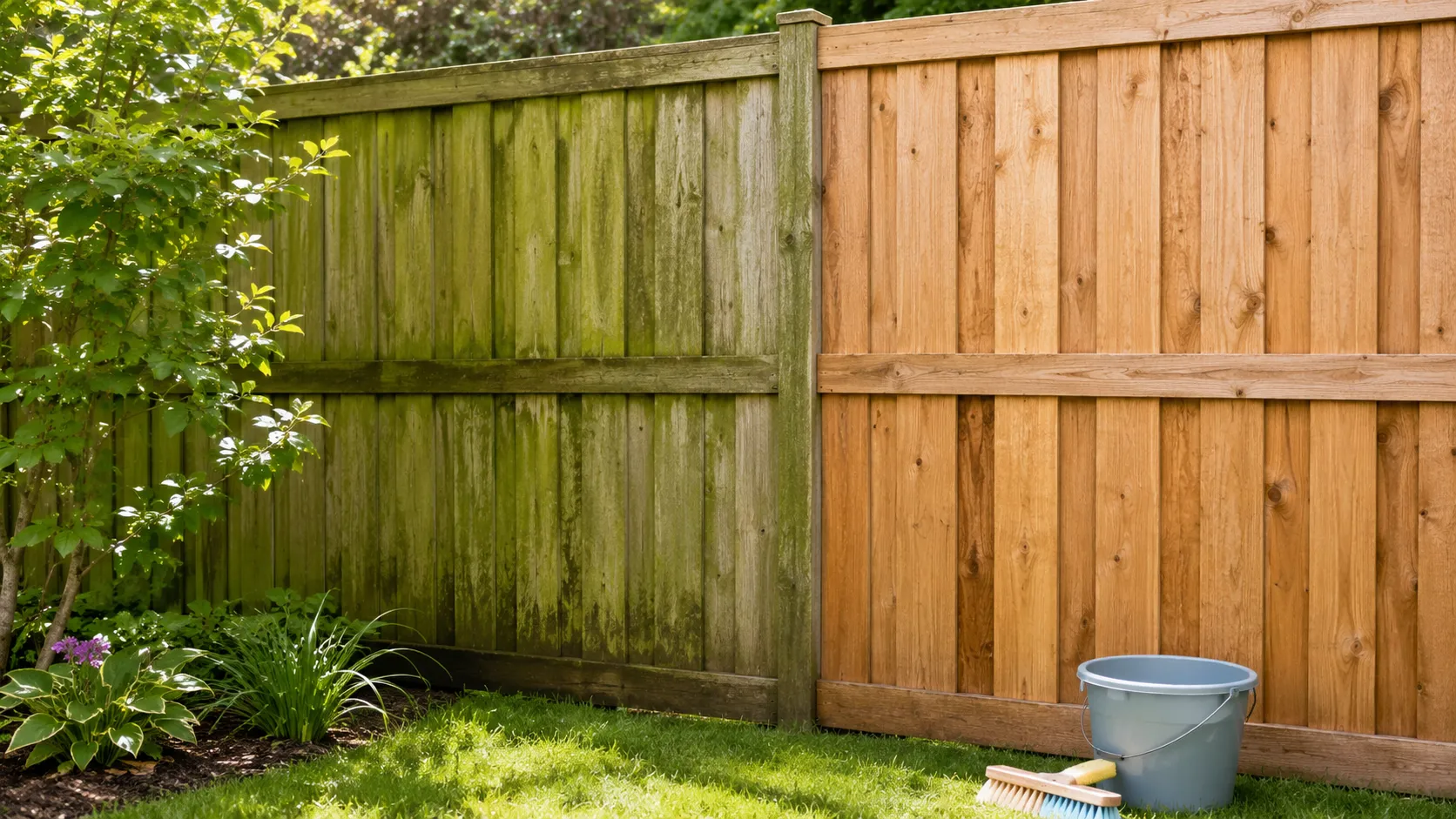 groene aanslag houten schutting